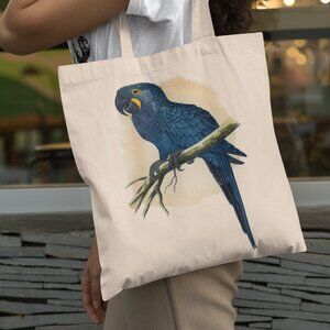 Hyacinth Macaw Vintage Parrot Print Graphic Canvas Tote Bag